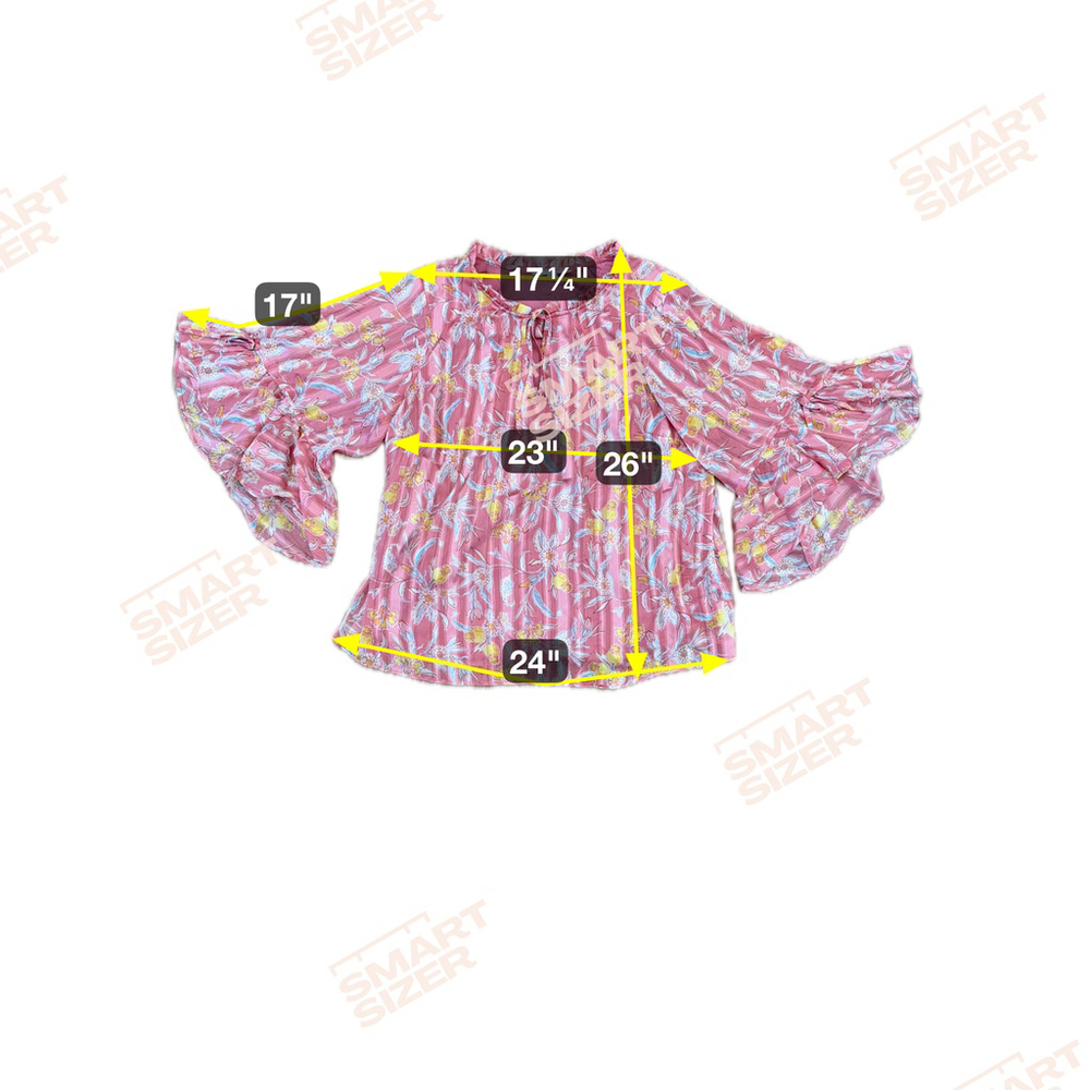 Lauren Conrad Women's Floral Bell Sleeve Blouse, Pink Floral Print, XL - Picture 2 of 6